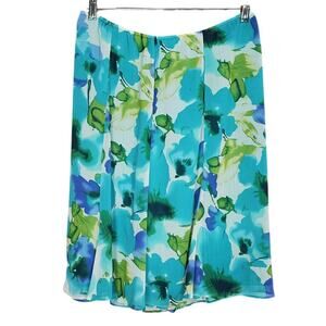 Blue Green Floral Knee Length Skirt Size 16